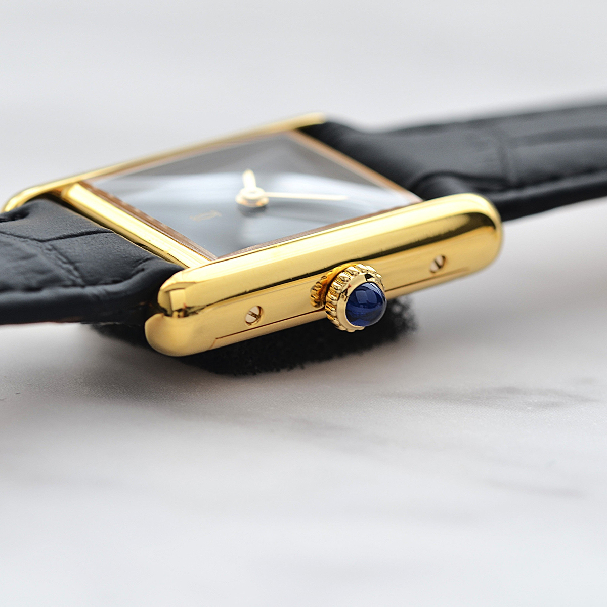 1980's Cartier Must Tank SM Onyx with International Eternal Permanent Guarantee Card