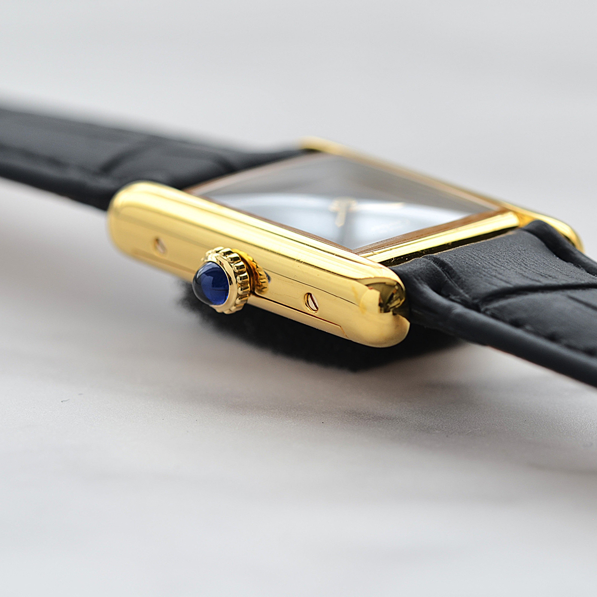 1980's Cartier Must Tank SM Onyx with International Eternal Permanent Guarantee Card