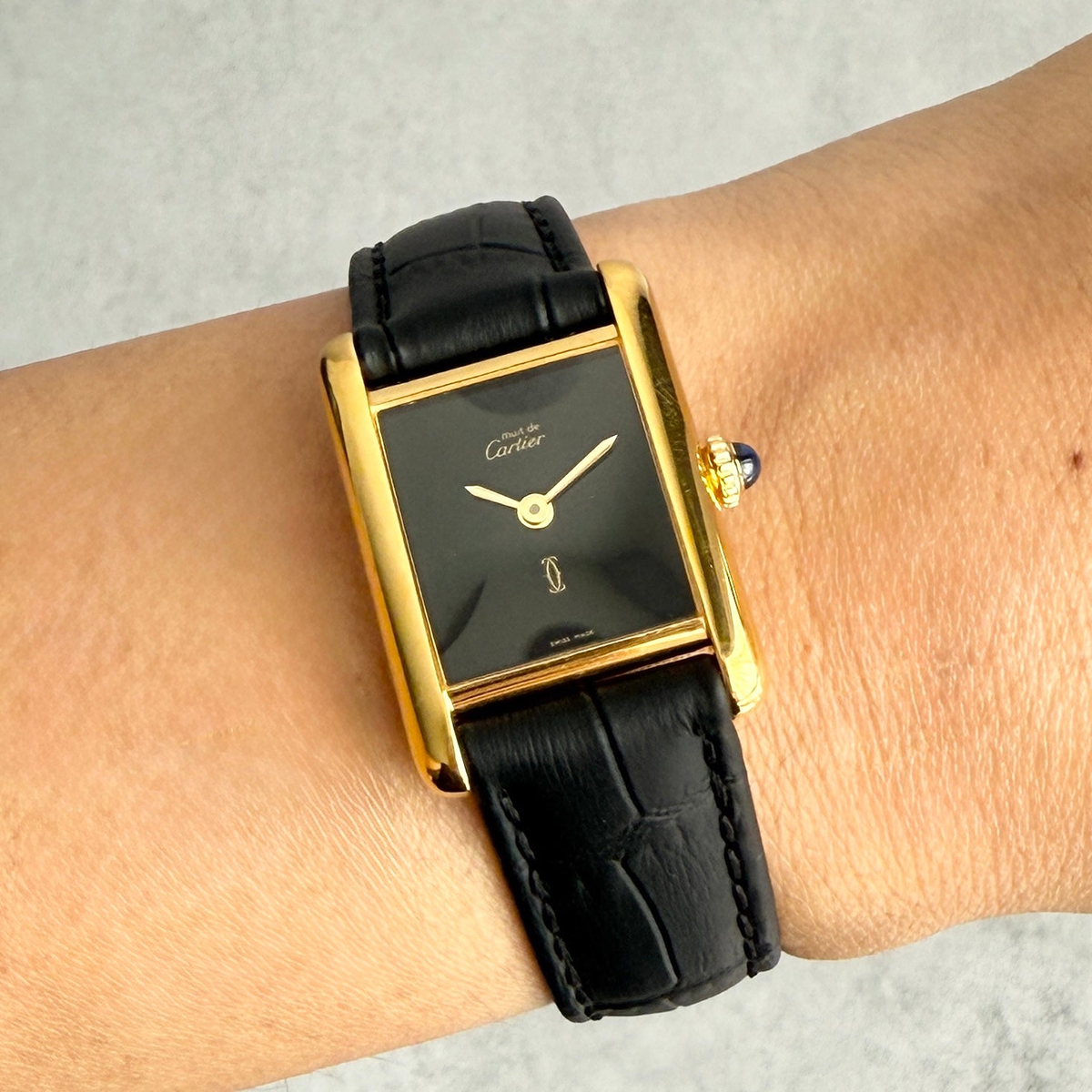 1980's Cartier Must Tank SM Onyx with International Eternal Permanent Guarantee Card