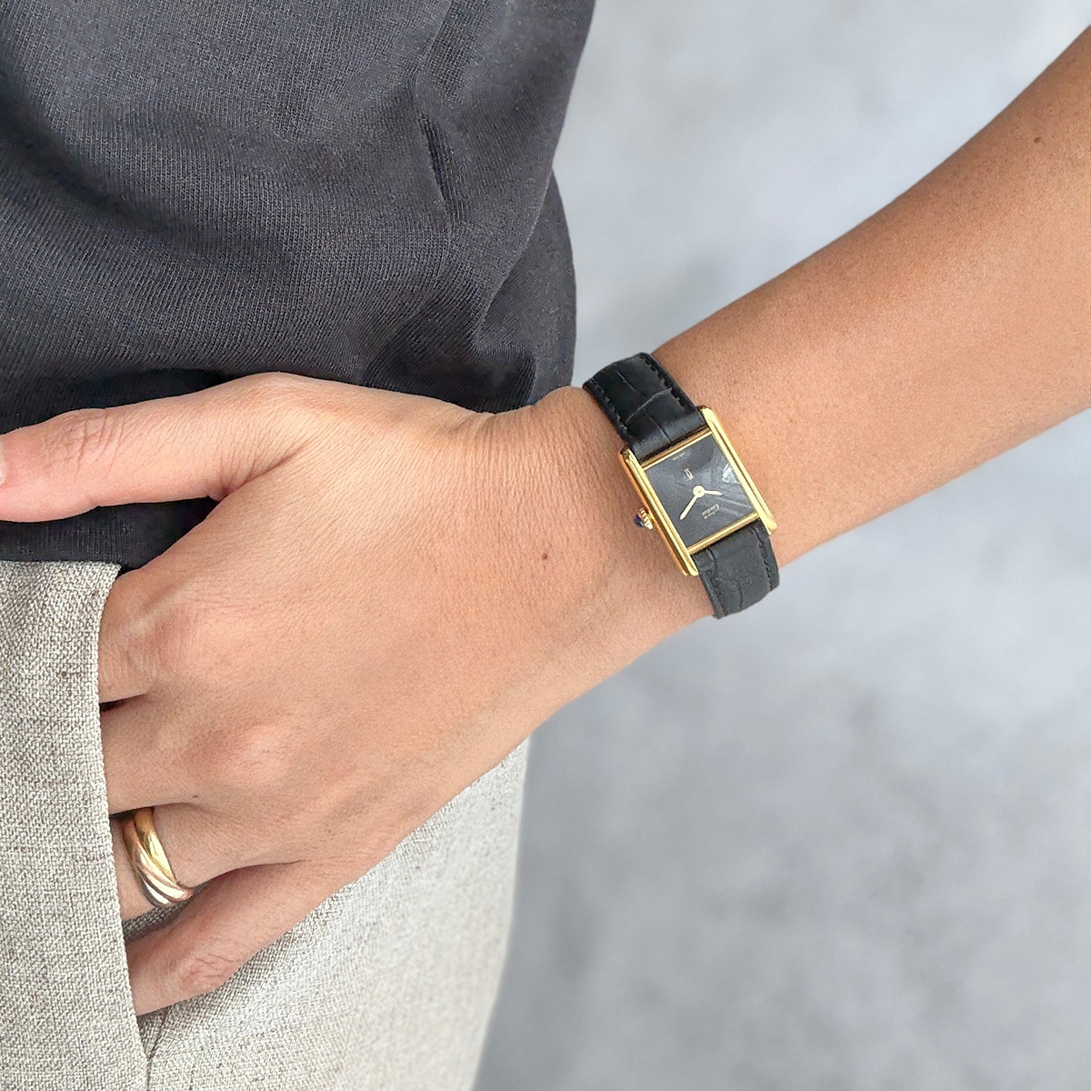 1980's Cartier Must Tank SM Onyx with International Eternal Permanent Guarantee Card