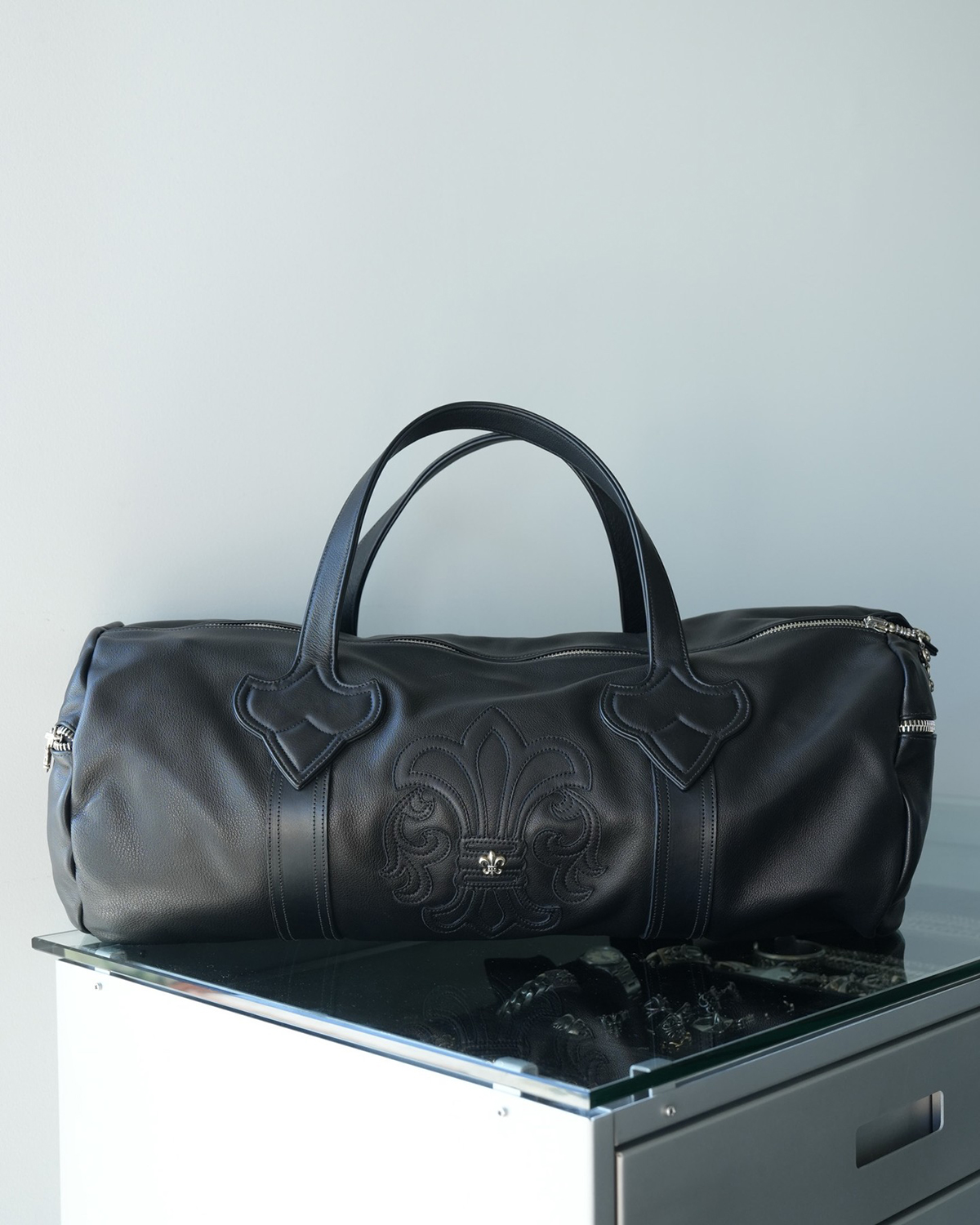 CHROME HEARTS Fleur Embellished Leather Duffel Bag