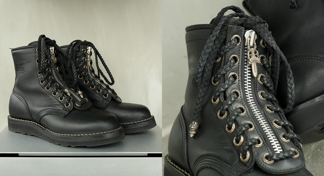 CHROME HEARTS x WESCO Silver Embellished Fireman Front-zip Boots
