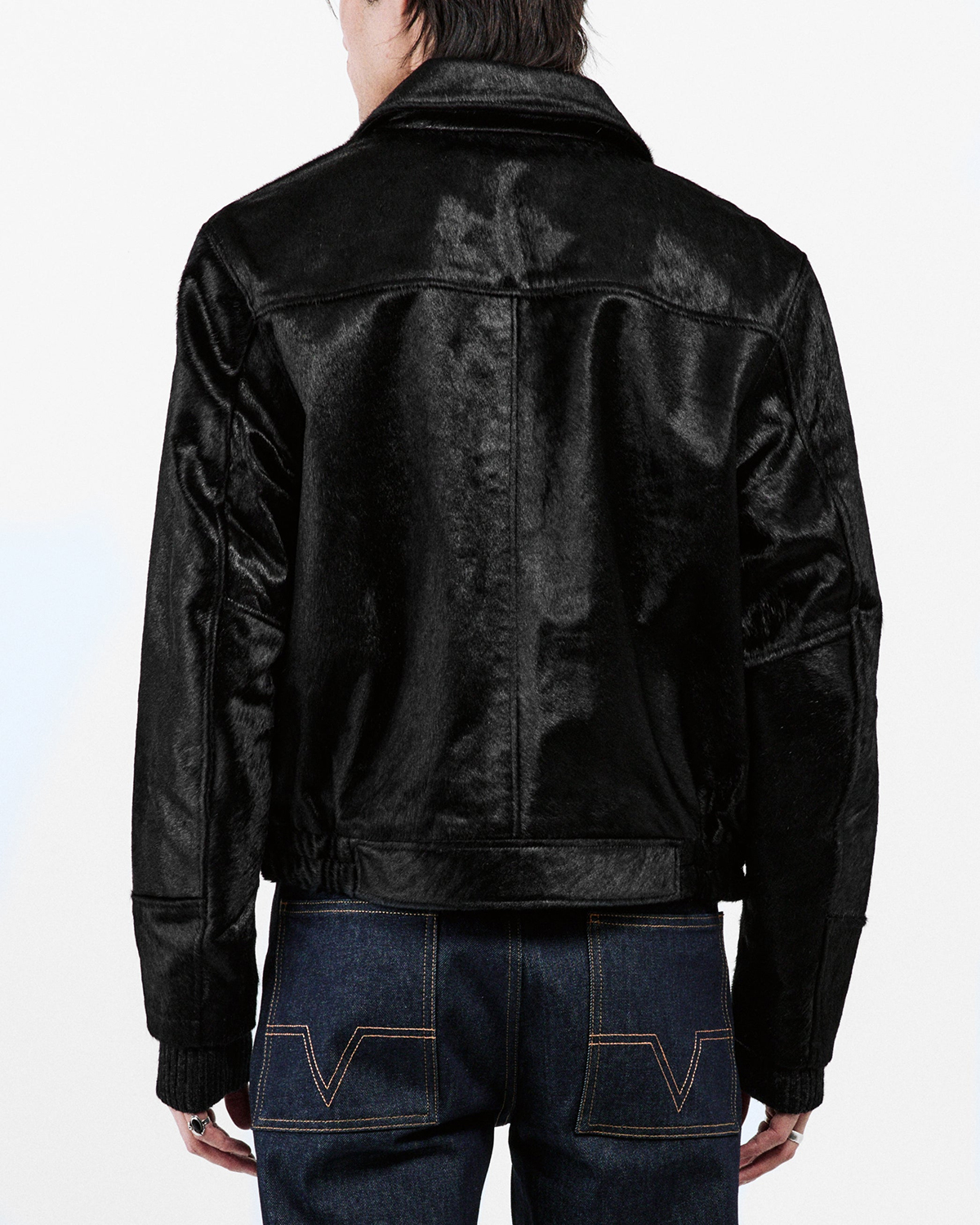 NO MAINTENANCE Aero Cow Fur Leather Jacket Black