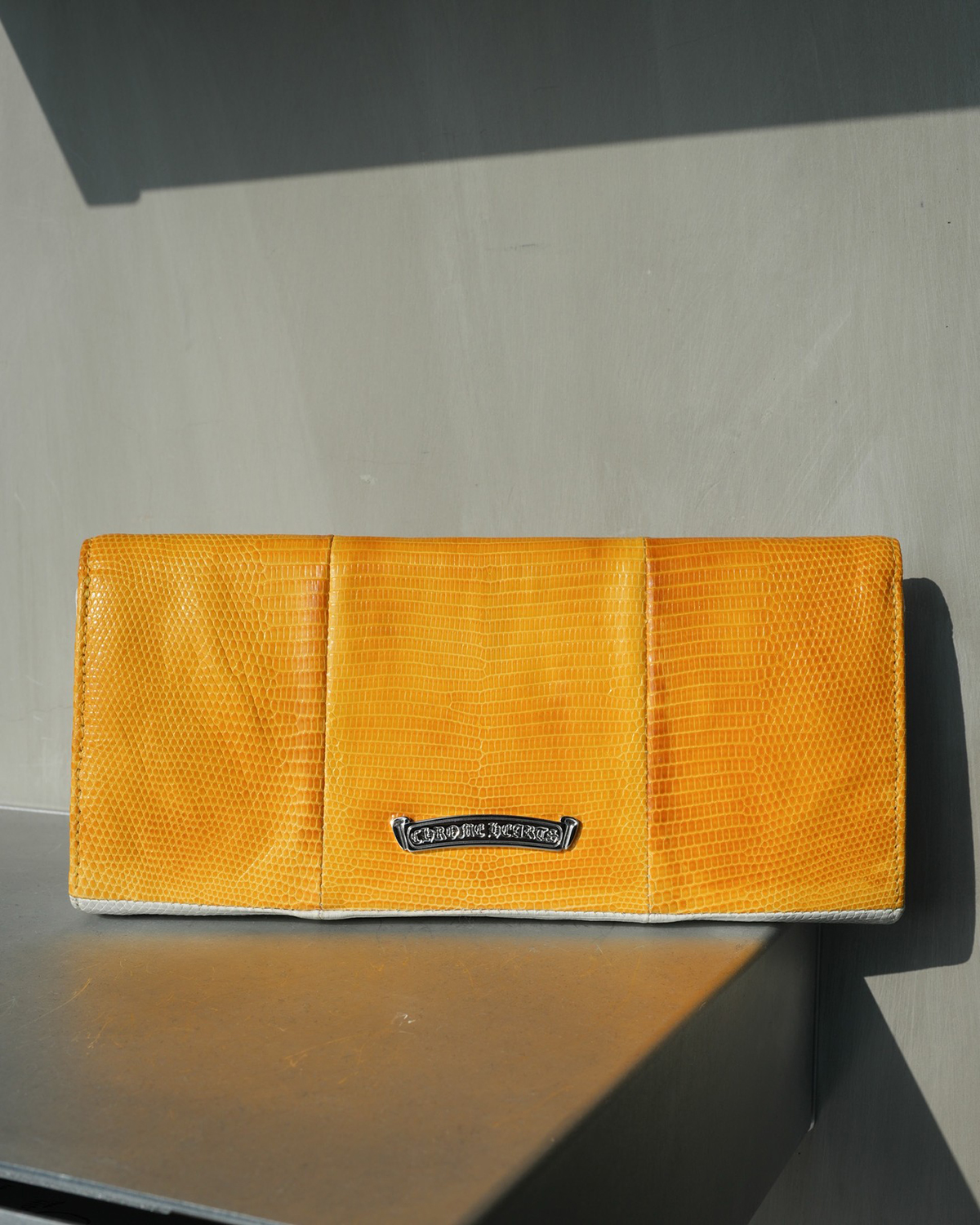 CHROME HEARTS Lizard Leather Clutch with Large Cross and Scroll Embellishments