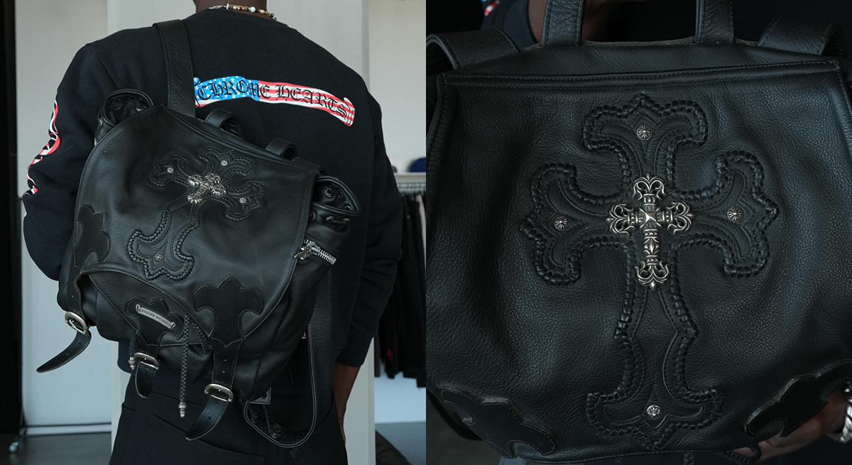 CHROME HEARTS Gunslinger Leather Backpack with Large Silver Filigree Cross Embellishment