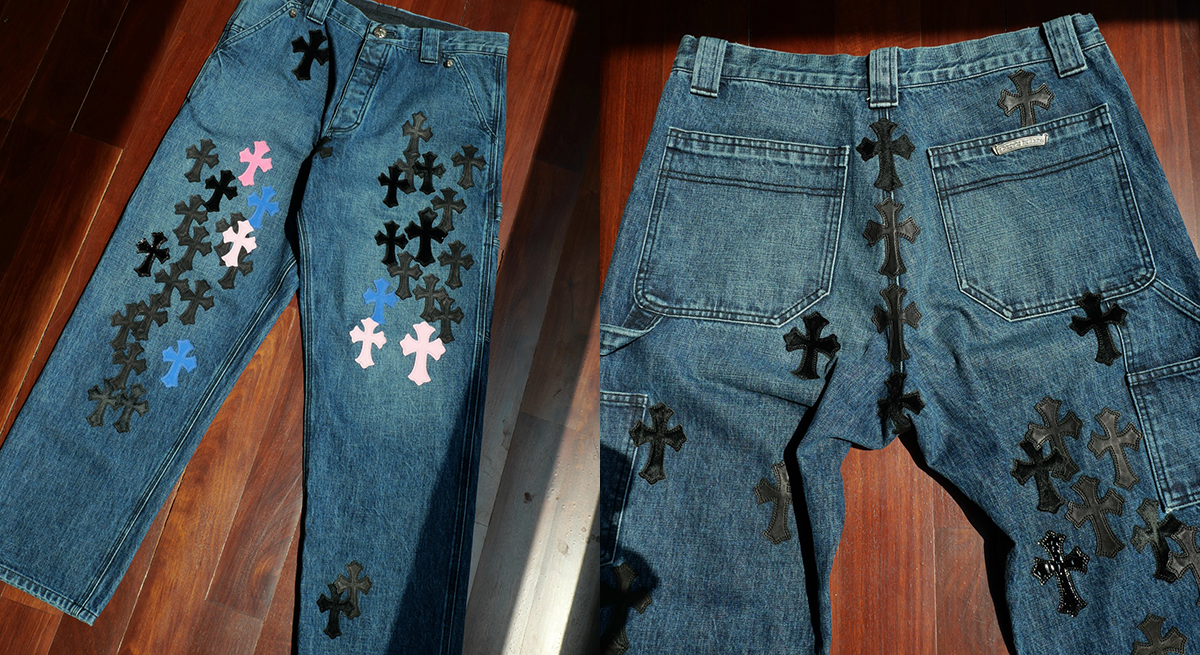 CHROME HEARTS Cross Patches Custom 1 of 1 Denim Work Pants