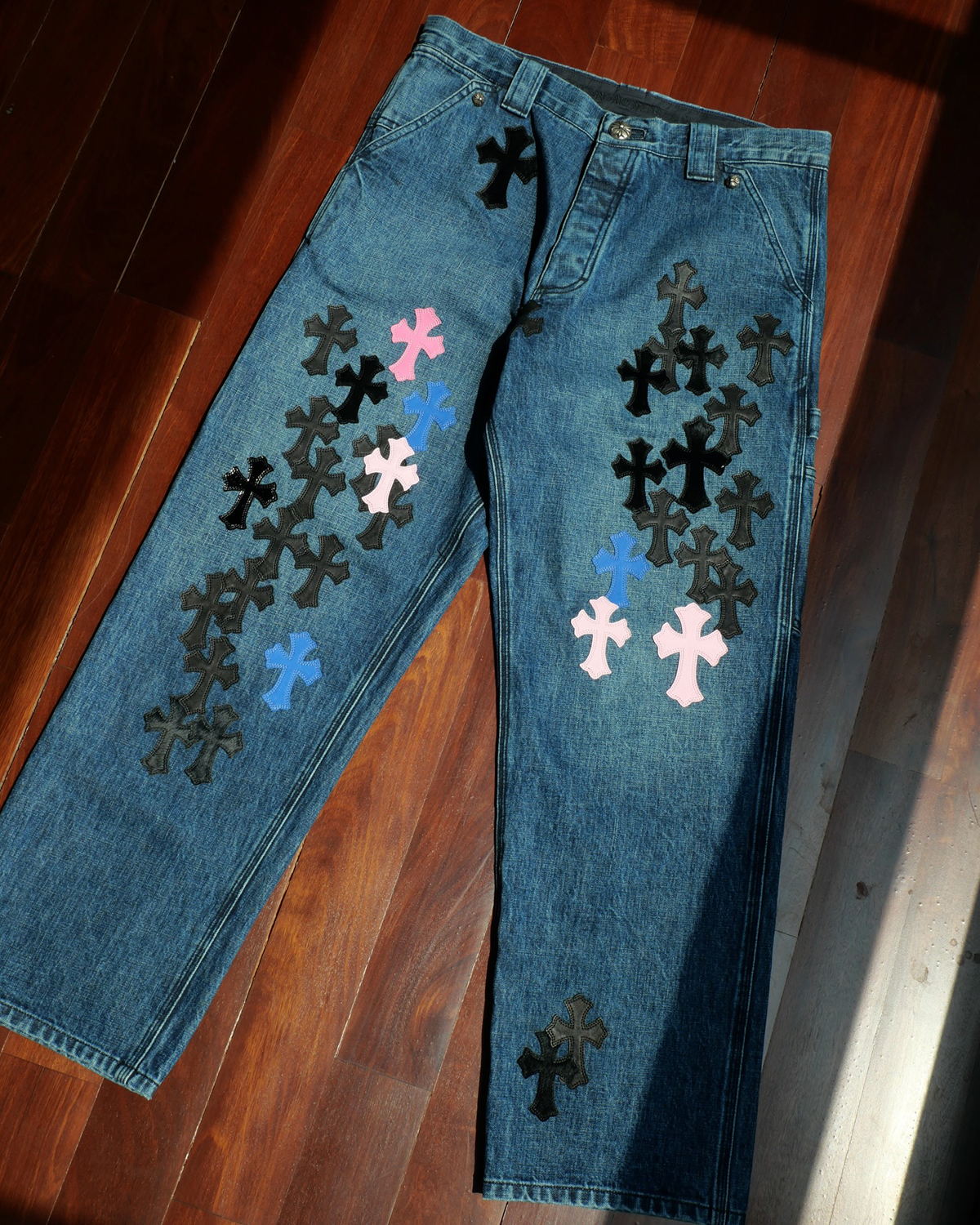 CHROME HEARTS Cross Patches Custom 1 of 1 Denim Work Pants