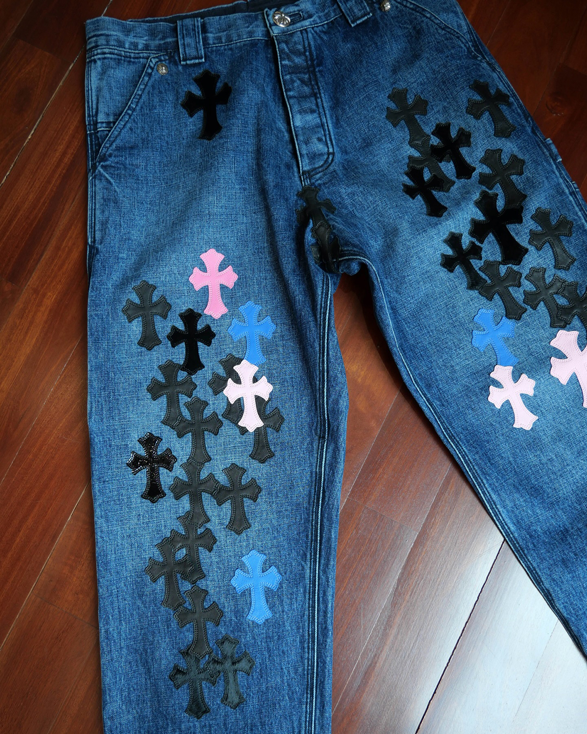 CHROME HEARTS Cross Patches Custom 1 of 1 Denim Work Pants