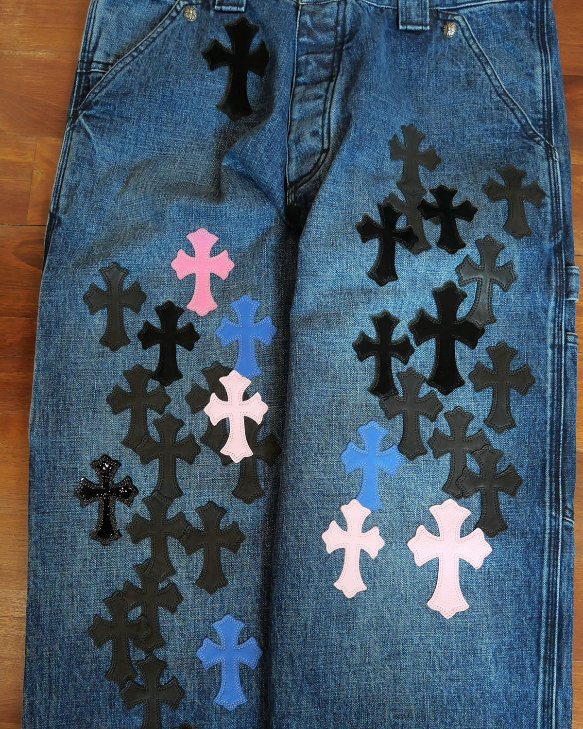 CHROME HEARTS Cross Patches Custom 1 of 1 Denim Work Pants