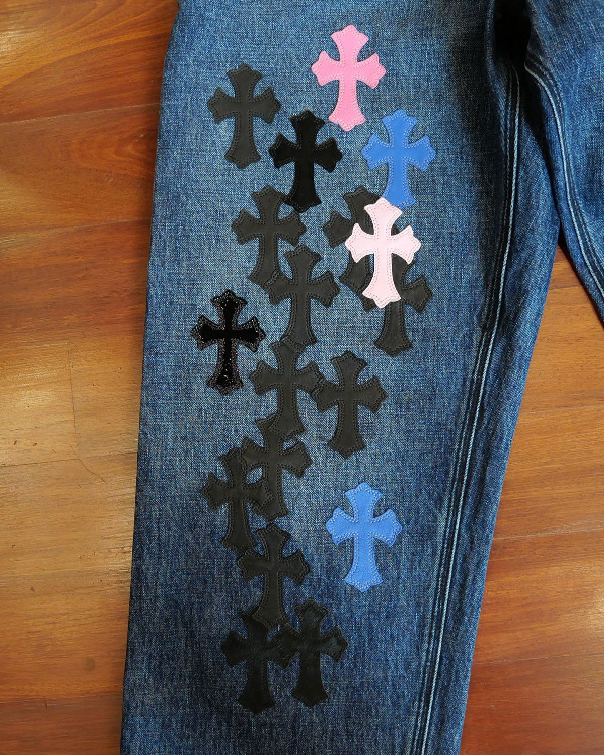 CHROME HEARTS Cross Patches Custom 1 of 1 Denim Work Pants