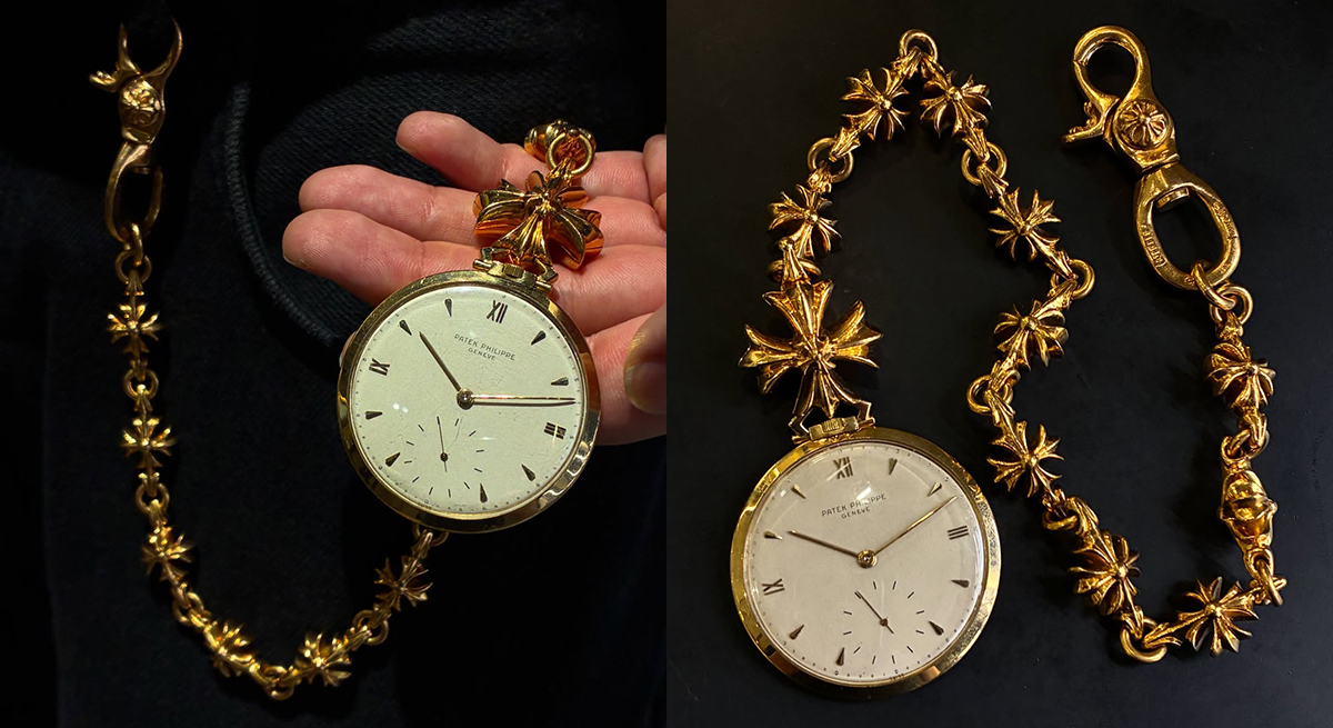 CHROME HEARTS x Patek Philippe Pocket Watch Cut Out Cross 22k Yellow Gold