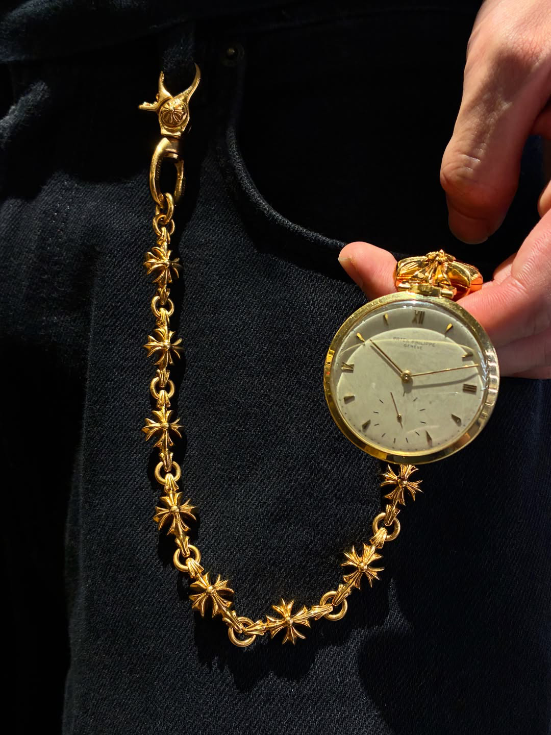 CHROME HEARTS x Patek Philippe Pocket Watch Cut Out Cross 22k Yellow Gold