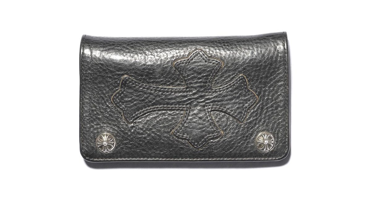 CHROME HEARTS Trucker Wallet Black Leather Cross Patch