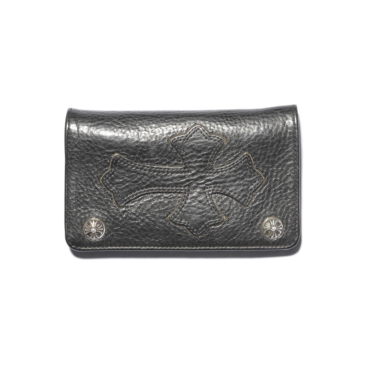 CHROME HEARTS Trucker Wallet Black Leather Cross Patch
