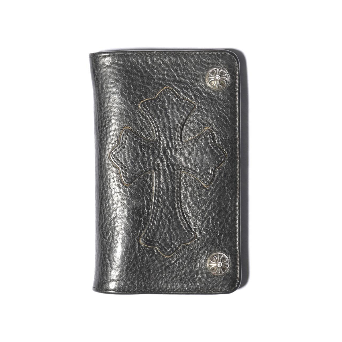 CHROME HEARTS Trucker Wallet Black Leather Cross Patch